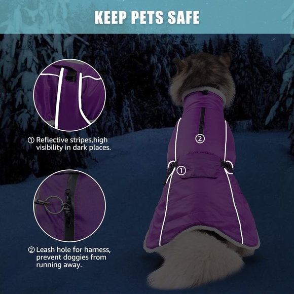 Dog Waterproof & Reflective Dog Winter Coat, Fleece Lining With Harness Hole - L - Picture 10 of 11